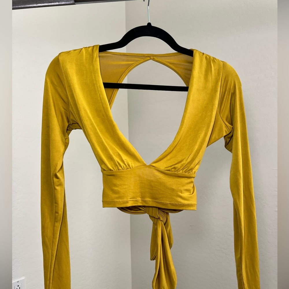 Mustard, yellow keyhole, long sleeve crop top